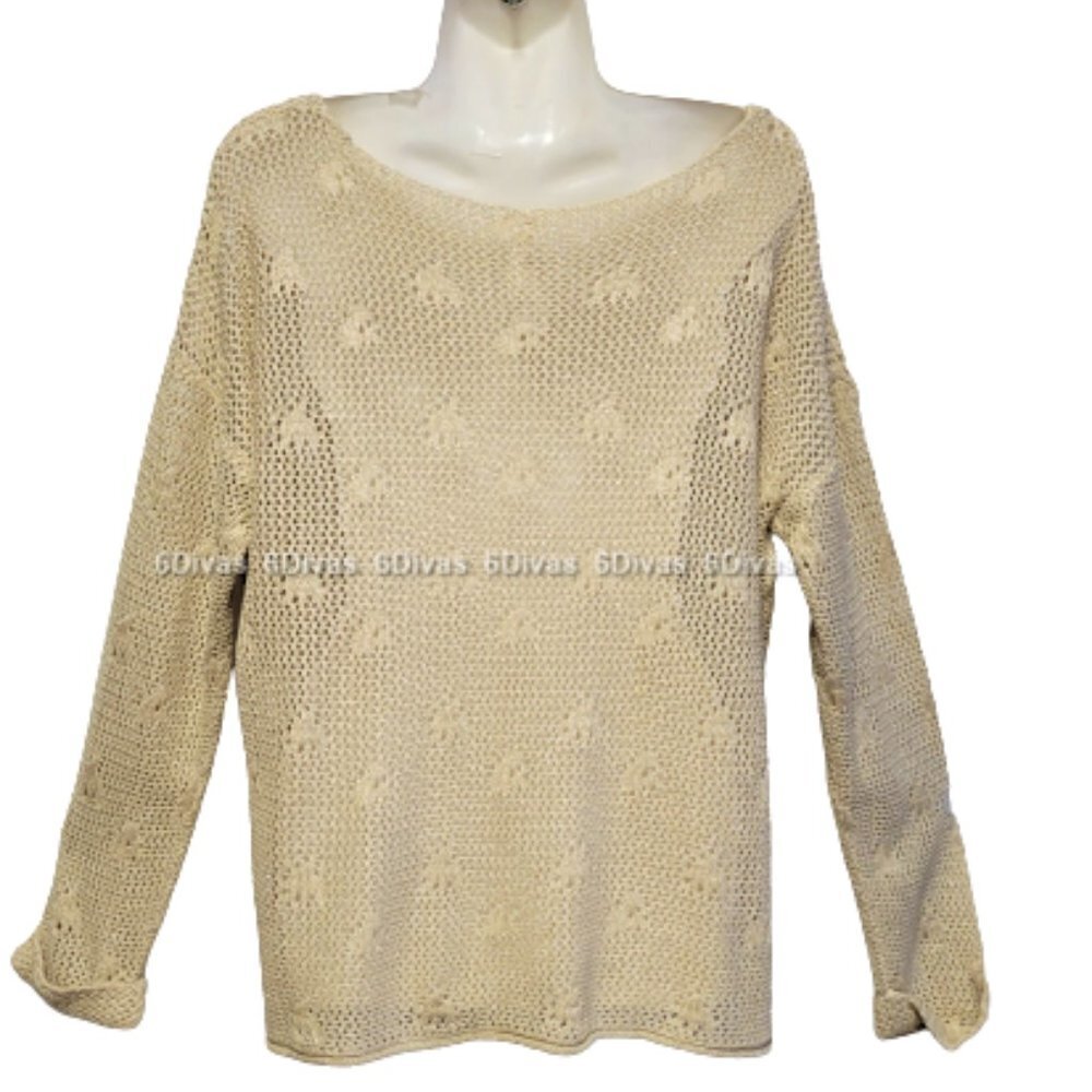Sequin Sweater Cardigan  Rib Knit Open Knit Sequin Glitter Sweater - Size L